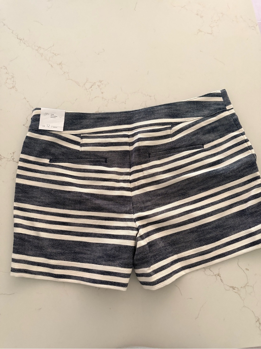 LOFT Navy and White Striped Cotton Blend Shorts - Picture 7 of 8